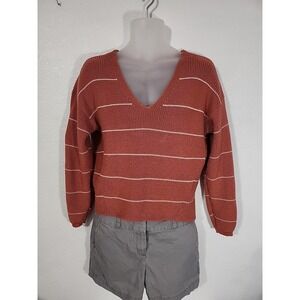 GENTLE FAWN TUCKER Muted Clay Striped Pullover V Neck Sweater Women's M